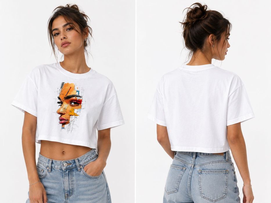 Дамски crop top Face Art – бял и черен модел