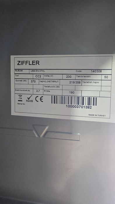 Холодильник Витрина "ZIFFLER"  сотилади