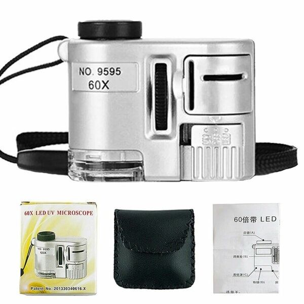 Портативный мини-микроскоп NO.9595 60X со светодиодом для обнаружения
