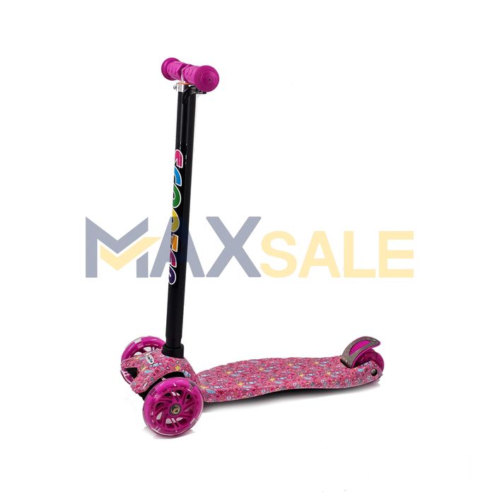 Детска тротинетка с 3 светещи колела розово многоцветна скутер колело