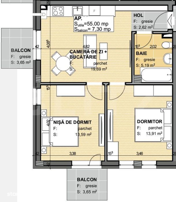 Apartament 3 camere Apahida 55mp | Complex Estimo | Ideal pentru o fam