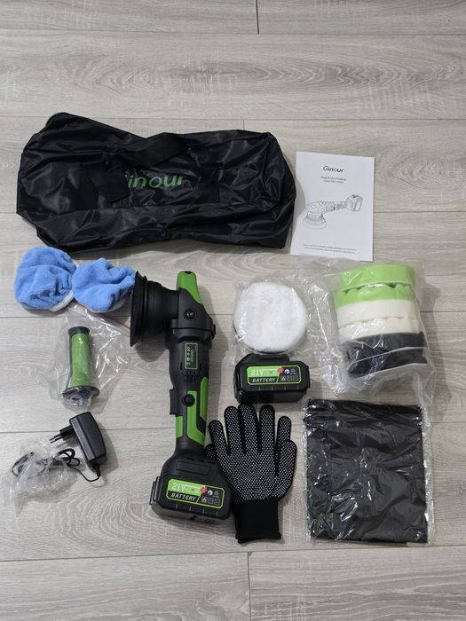 Polizor fără fir 21V 900W – Orbital, Motor fără perii, 2 Baterii