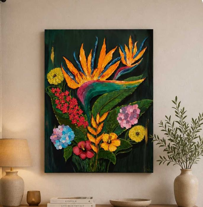 Tablou Strelitzia - Pasărea Paradisului,tehnica impasto