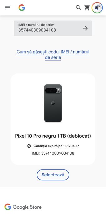 Telefon mobil Google Pixel 10 Pro, 1TB, 16GB RAM, 5G, Obsidian