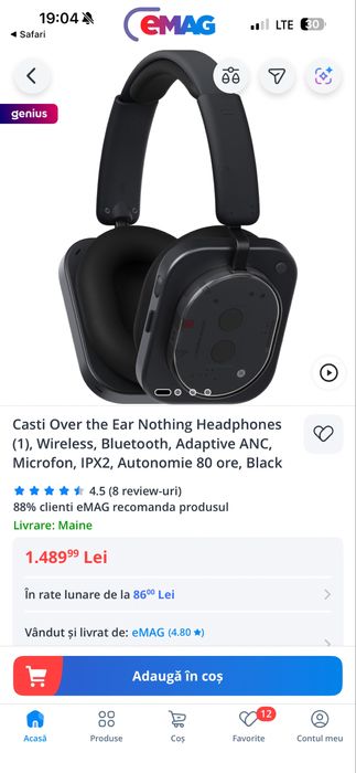 Căști cu microfon Nothing - Headphone 1, ANC, albe - SIGILATE