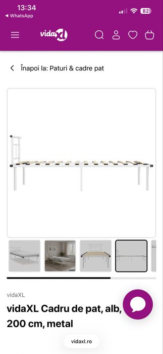 Cadru pat alb 90 x 200 cm, metal