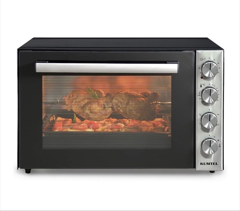 Cuptor electric Kumtel LX-9645FA Pizza & Rotisor XXL, 70 litri, 2500 W, Rotisor, Convectie, 7 moduri de gatit, geam dublu, negru/inox