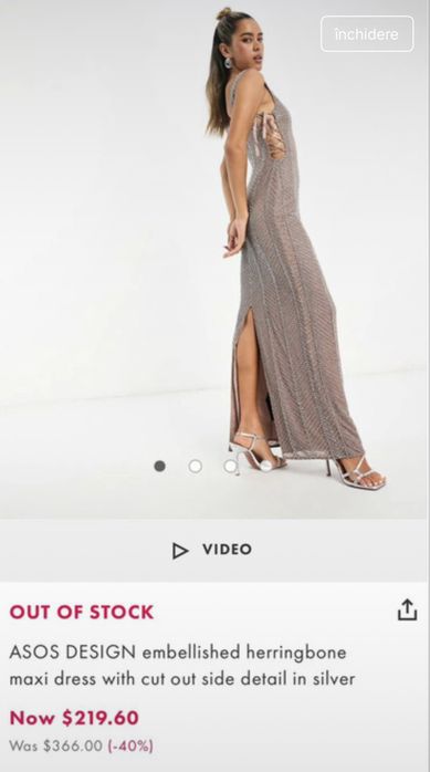 Rochie midi Asos cu detalii bijuterie – mărimea 38