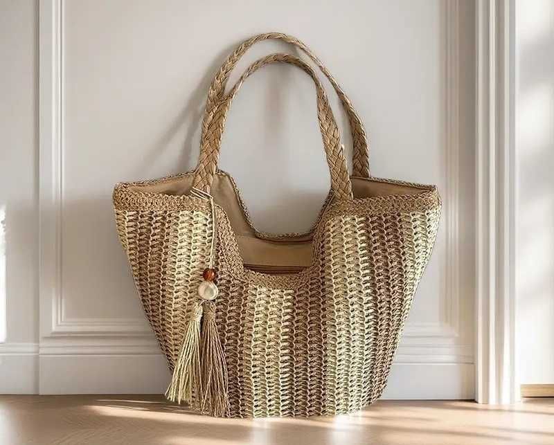 Новa чанта в бохо стил, boho чанта, плетена чанта, бежова кръгла чанта