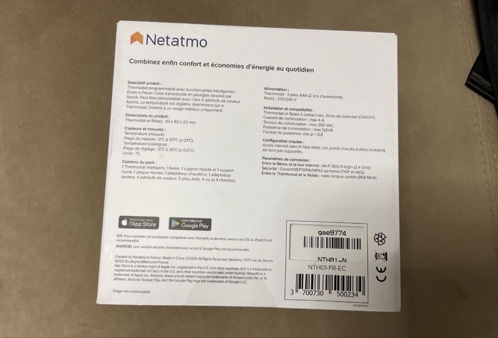 Vand termostat Netatmo model on/off