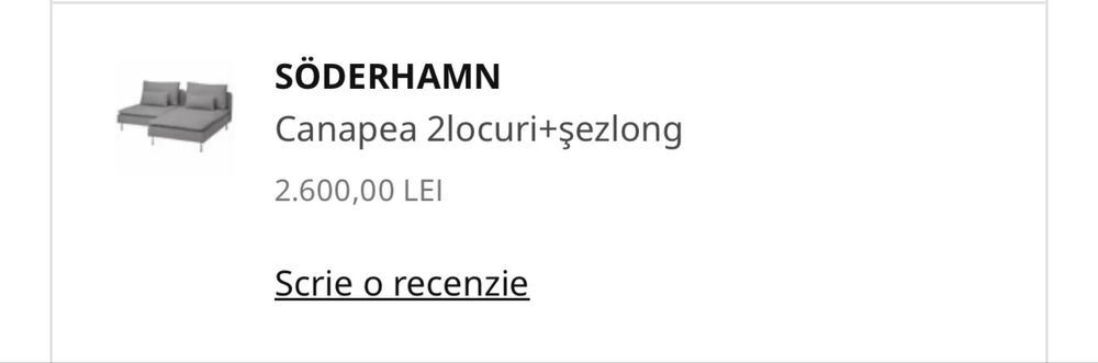 SÖDERHAMN Canapea ikea 2locuri + şezlong, Tonerud gri