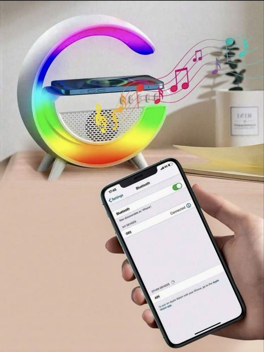 Смарт лампа 4в1.зареждане на телефон,високоговорител,лампа и будилник