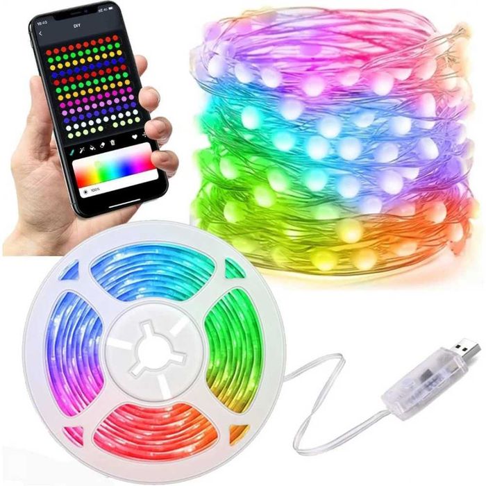 Instalatie LED de 10 m, bandă RGB cu Bluetooth și aplicatie telefon