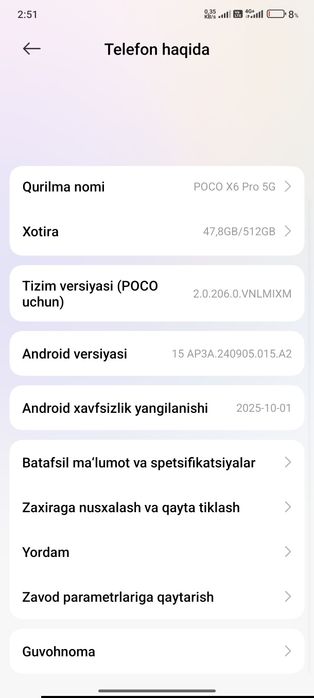 Poco x6 pro 12/512 Holati zor
