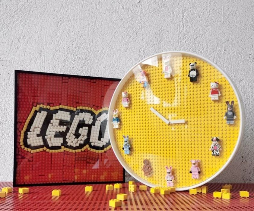 Детски часовник тип Lego с минифигури Ръчна Изработка , часовник за детска стая , стенен часовник