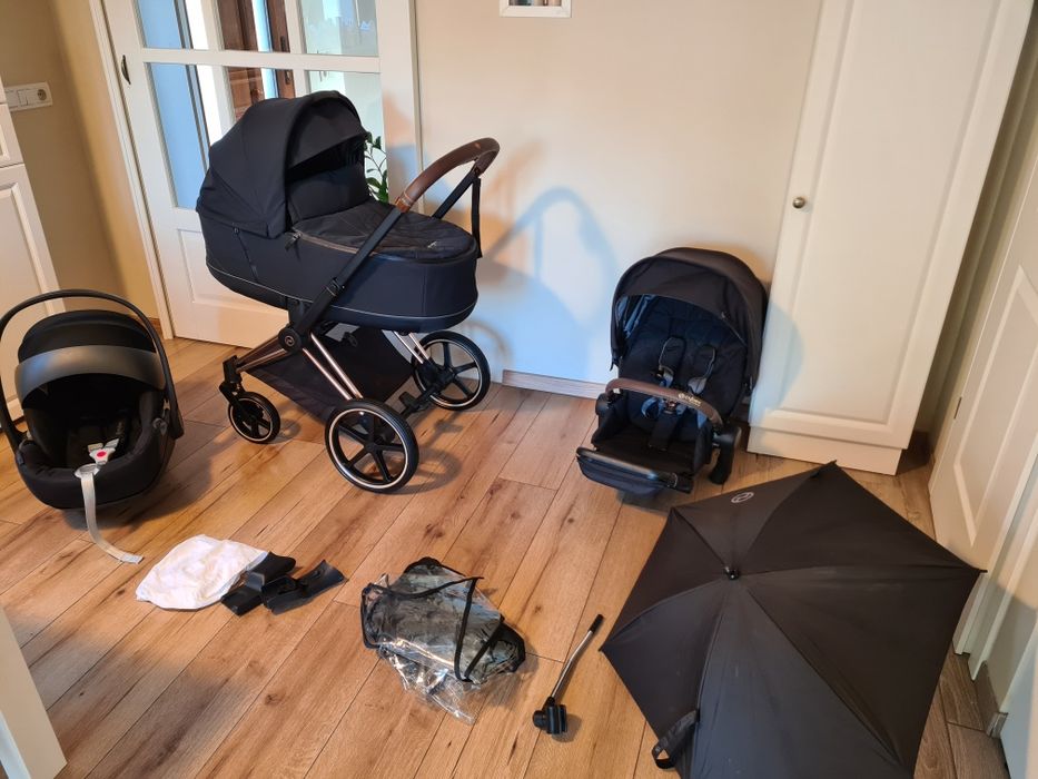 Cybex Priam Platinum negru cu cadru rosegold 3 in 1+ isofix optional