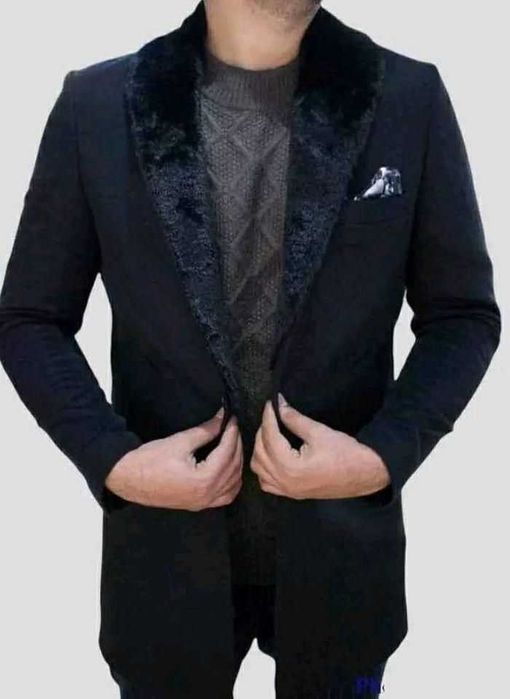 Palton slim 46 S de lux The Kooples lana moale guler rever iepure navy