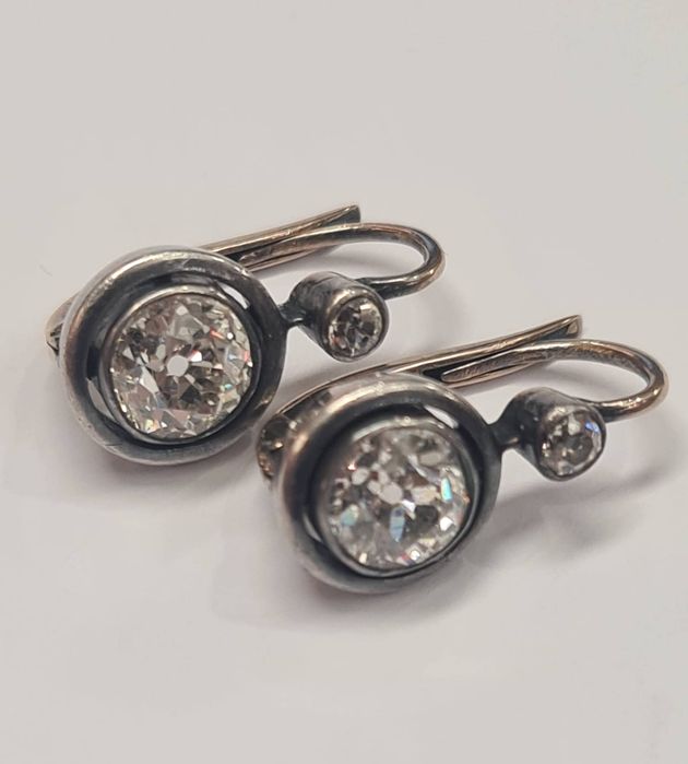 Cercei din aur galben 14k si argint 800, cu diamante naturale, CAU229