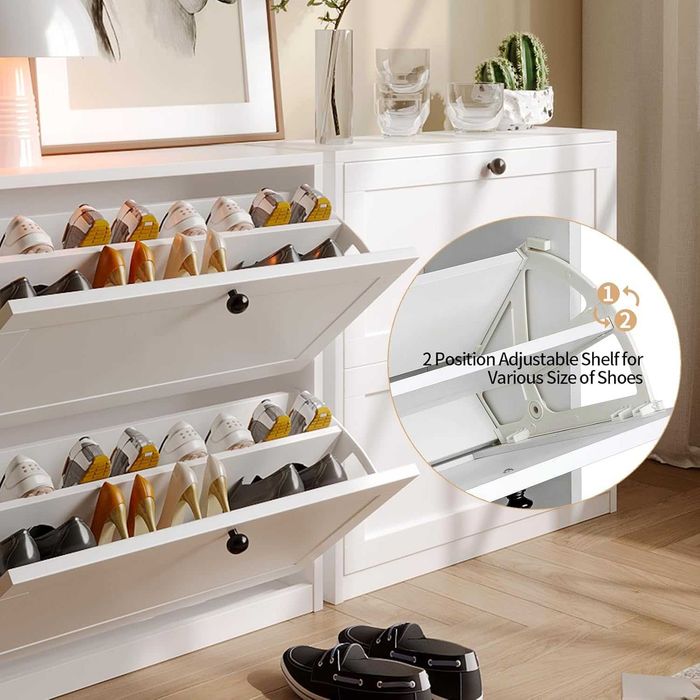 Шкаф за обувки VOWNER с 2 падащи чекмеджета бял