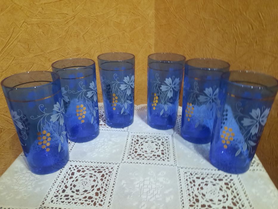 Абсолютно новый набор стаканов "Виноградная лоза" ,  Богемия, Чехослов