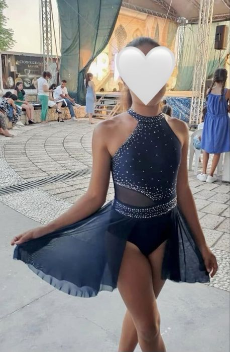 Тъмно син сценичен костюм за модерни танци, лирикъл