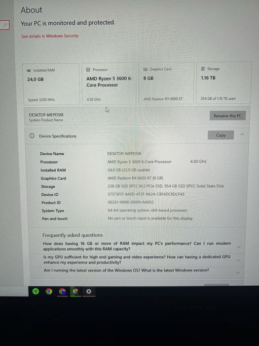 Gaming PC/RYZEN 5/RX6600XT/24GB RAM 3200MHz/