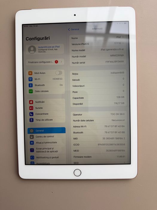 Tableta iPad Gen 6 128gb baterie 95% Sim LTE internet