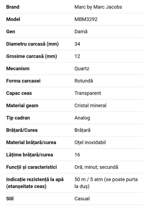 Vand ceas pentru damă Marc Jacobs!