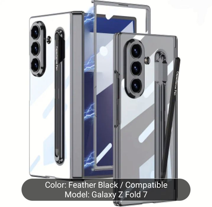 Кейс за Samsung Galaxy Fold 7 с вградрна писалка - черен/ прозрачен