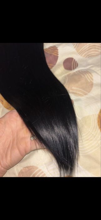 Естествена коса 100% , черна екстеншъни, удължения с щипки 200гр 60см