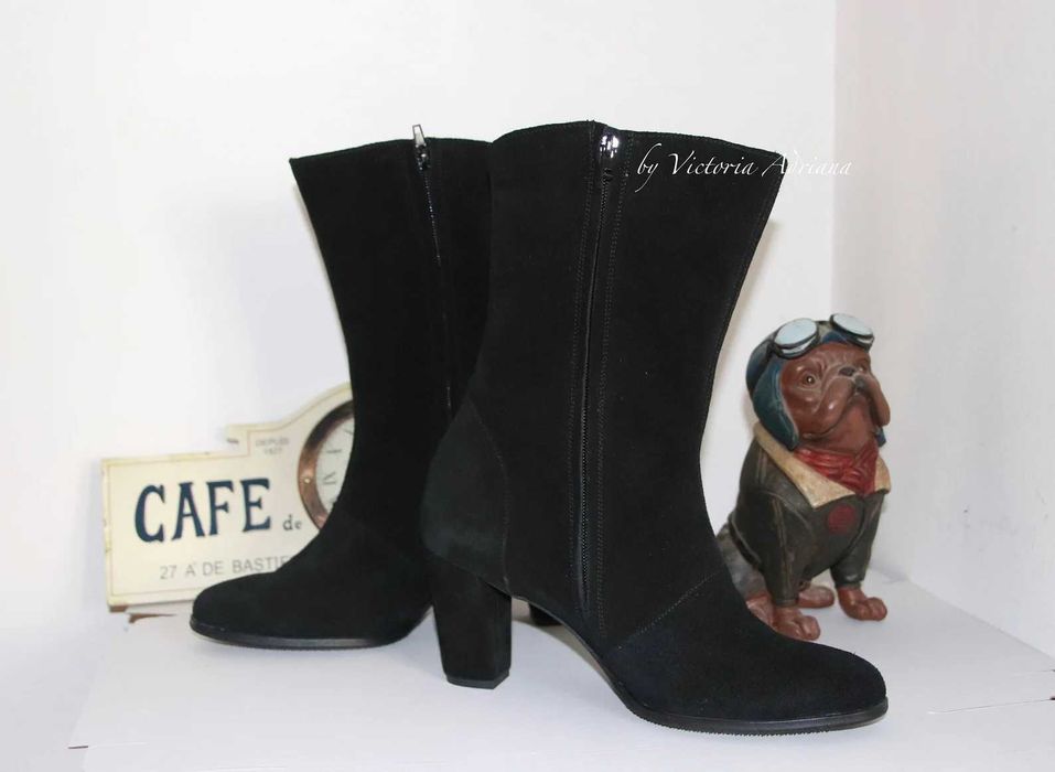 Botine Noi din piele intoarsa neagra Masura 40