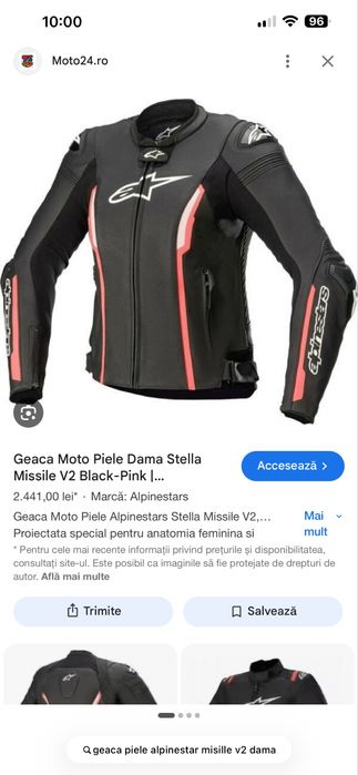 Geacă Moto ( XS)  Alpinestars Stella Missile V2 damă | Protecție Maximă AAA