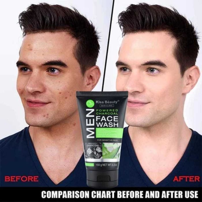 Kiss Beauty MEN Почистващ гел с активен въглен и алое вера