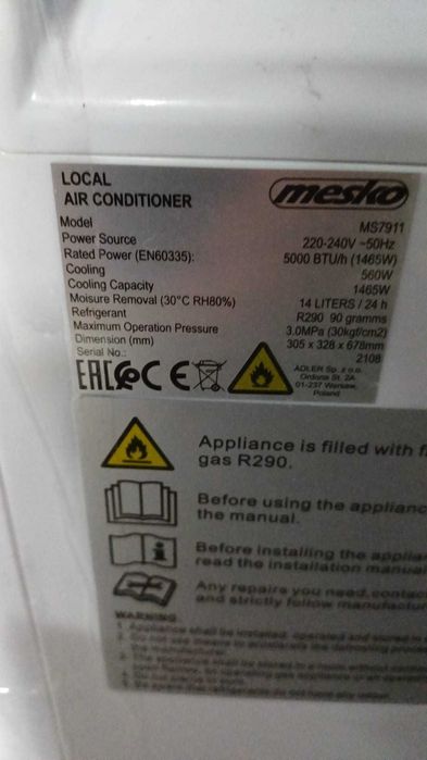 Aparat de aer conditionat mobil..5000 BTU.