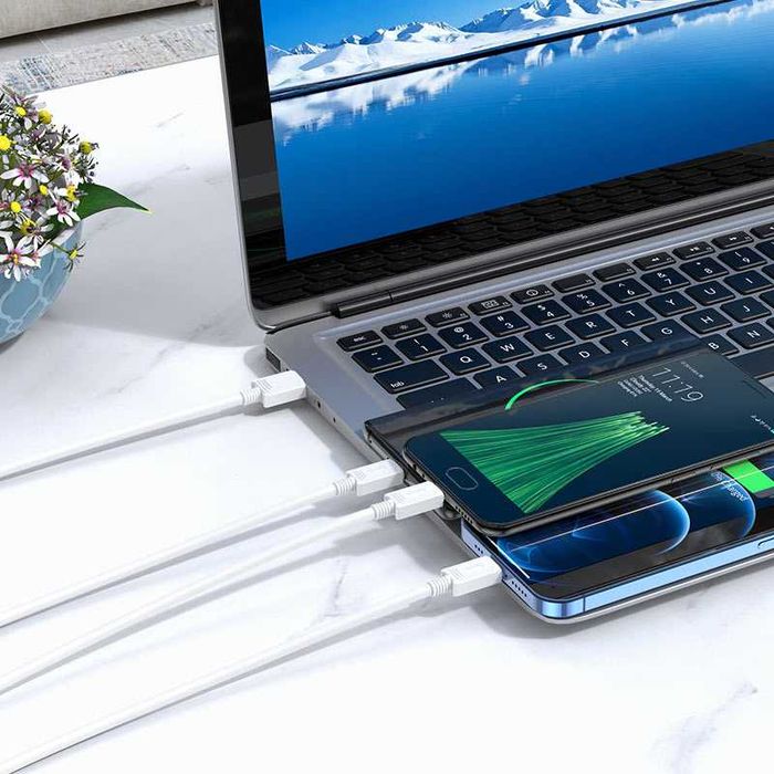 USB към Lightning / microUSB / USB C кабел за зареждане Hoco X74 3в1 / 18W / 2.4A / 1М / Бял