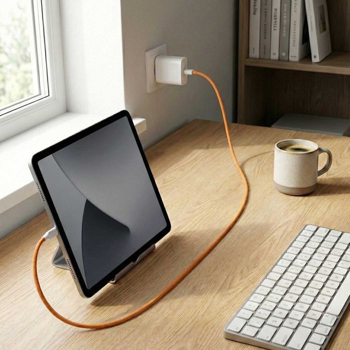 Cablu USB-C 60W 1m, Împletit, Portocaliu NOU