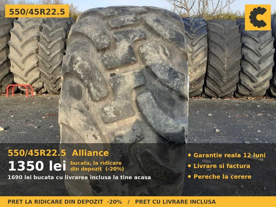 Cauciucuri Anvelope 550/45R22.5 550/45 R22.5 550/45-22.5 560/45R22.5 55045225 Alliance Remorca Implement Flotatie SH Second Hand IEFTIN Oferta Livrare