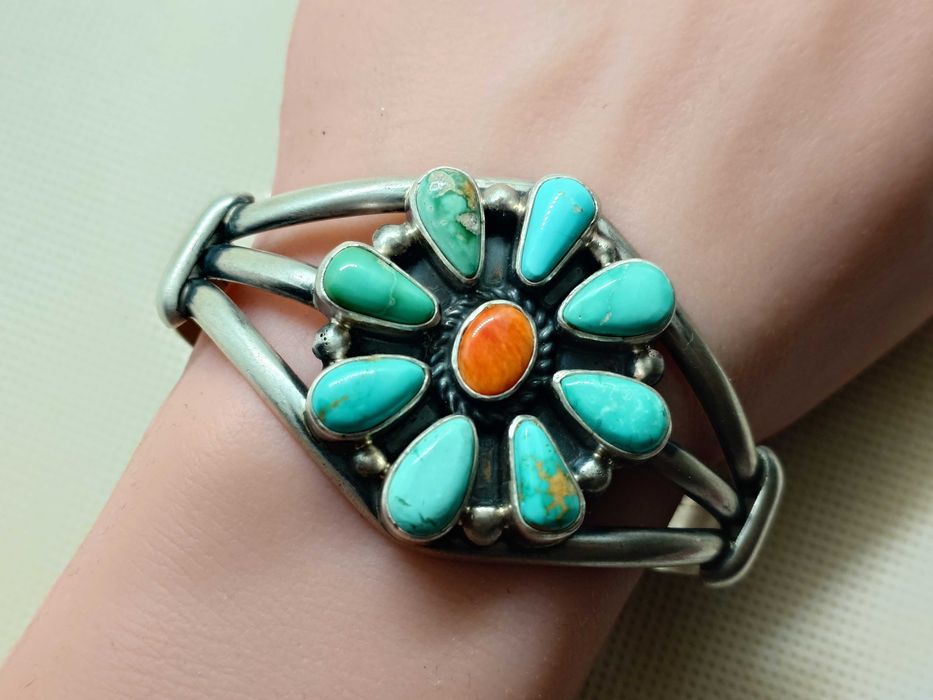 Brățară argint turcoaz Navajo „HS Sterling” – SUA 1980