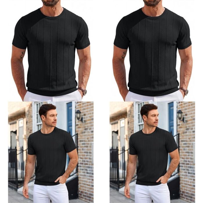 Tricou vâscoză bărbați Dungi verticale – Negru L, XL