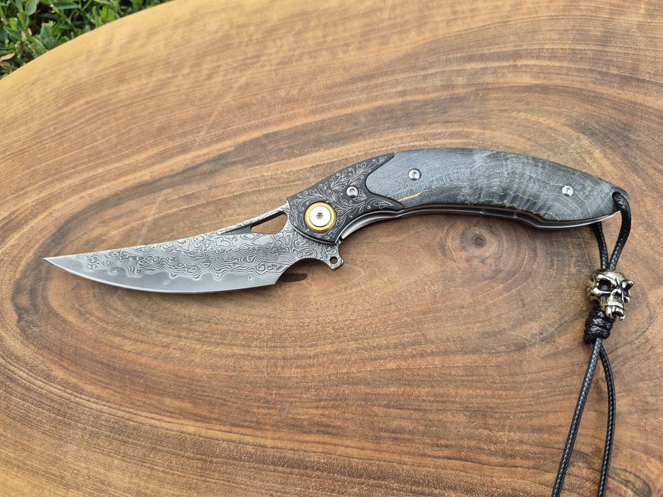 Уникален сгъваем ръчно изработен нож,Дамаска стомана VG10 с кания,SD14