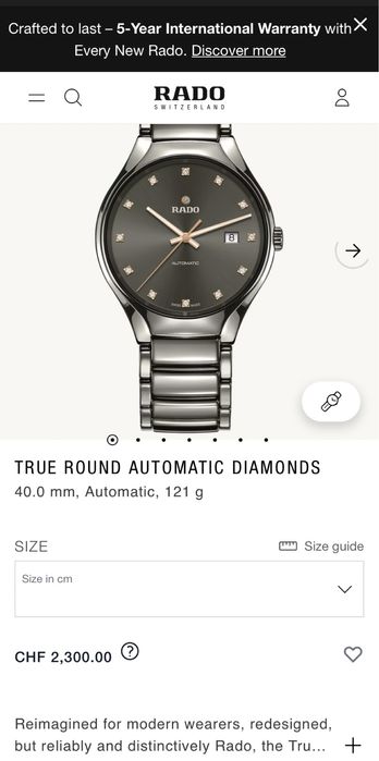 оригинал RADO AUTOMATIC unisex 40.0 mm TRUE Round DIAMONDS