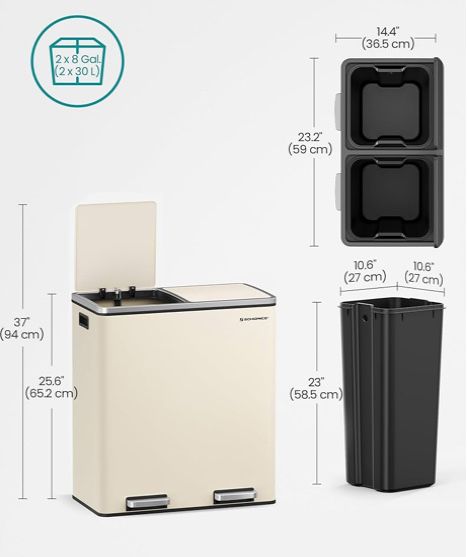 Двоен кош за боклук 60 литра