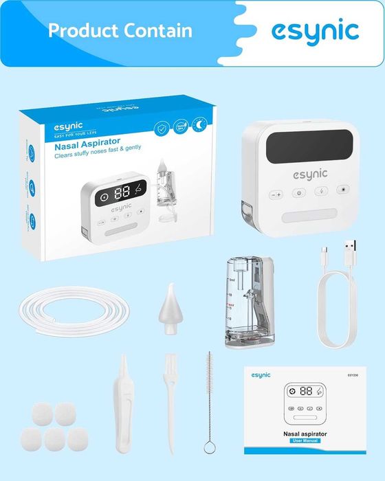 eSynic  Бебешки назален аспиратор, 9 нива на засмукване и LED светлина