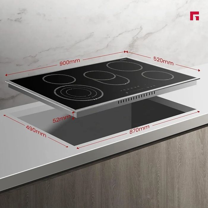 Стъклокерамичен плот за вграждане, 90 см, 5 зони, 8500W, инокс рамка, трифазно захранване, GASLAND CH905BF34B