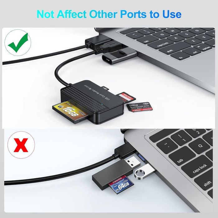 USB 3.0, FEMORO четец за карти с памет 4 в 1, едновременно четене