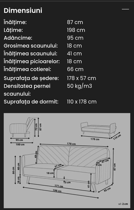 Canapea NOUA extensibila rosu inchis