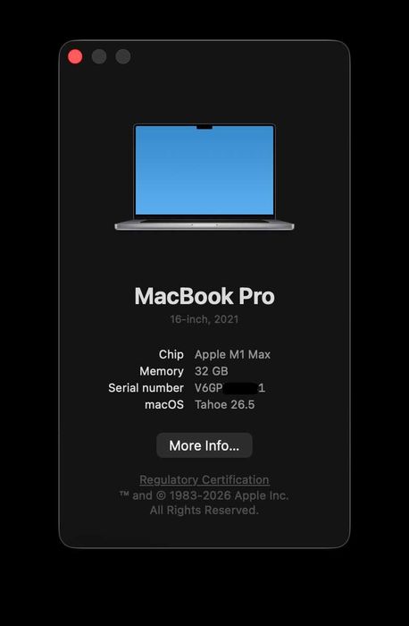MacBook Pro 16 M1 Max (32GB RAM / 1TB SSD) - 10 core CPU/ 32 core GPU