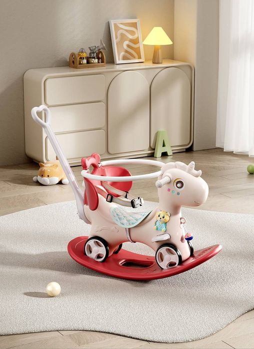 Каталка-качалка детская «Единорог» с ручкой и ремнём безопасности