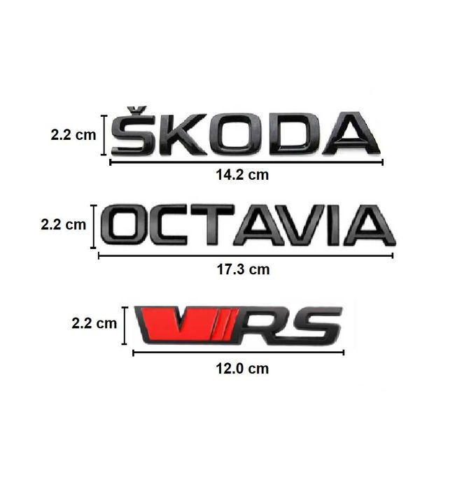 Set embleme haion SKODA OCTAVIA VRS / emblema stema sigla sticker inscriptii Ornamente spate auto skoda