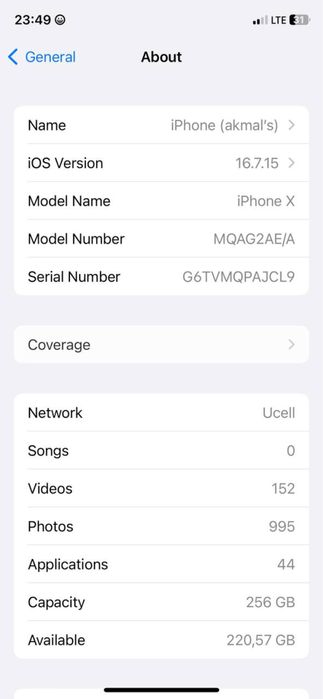 Iphone X 256GB Черный